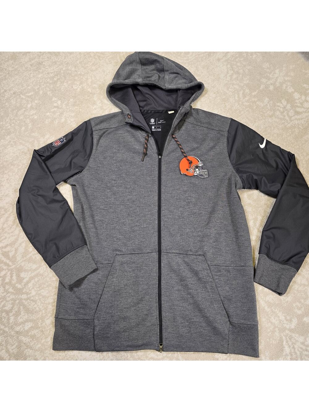 Nike Dri Fit On Field Cleveland Browns NFL Full Zip Hood Jacket Men's Large Gray